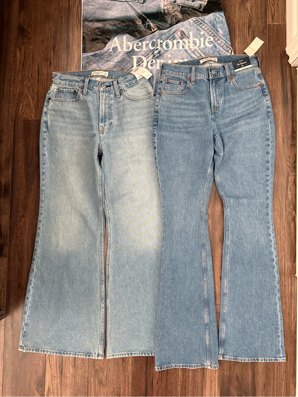 New Abercrombie & Fitch Women's Light and Medium Blue Flare Jeans Duo